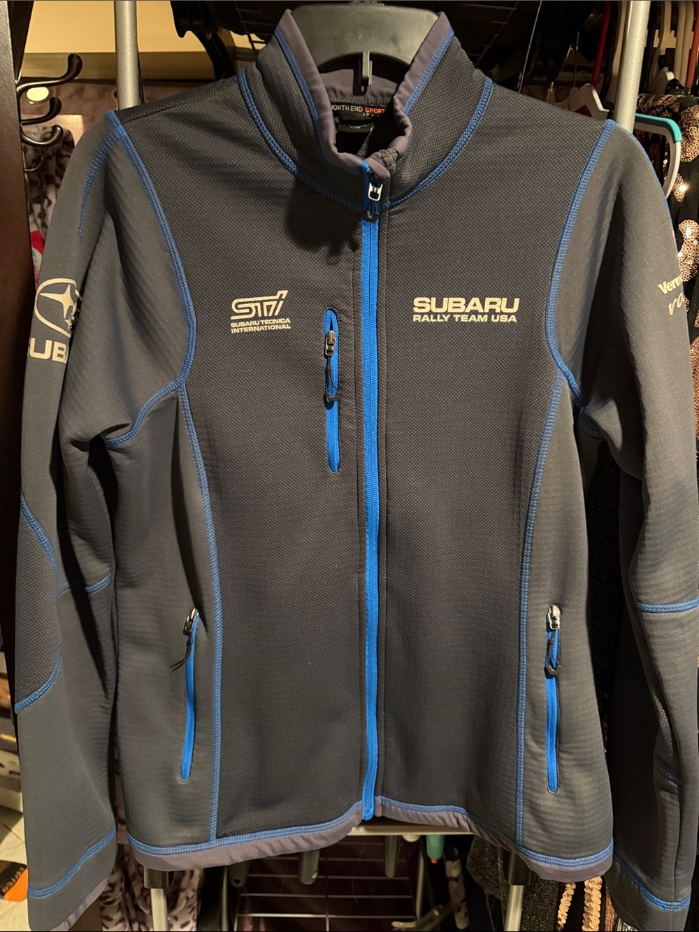 Woman’s North End Sport Subaru Rally Team USA Gray & Blue Zip-Front Jacket